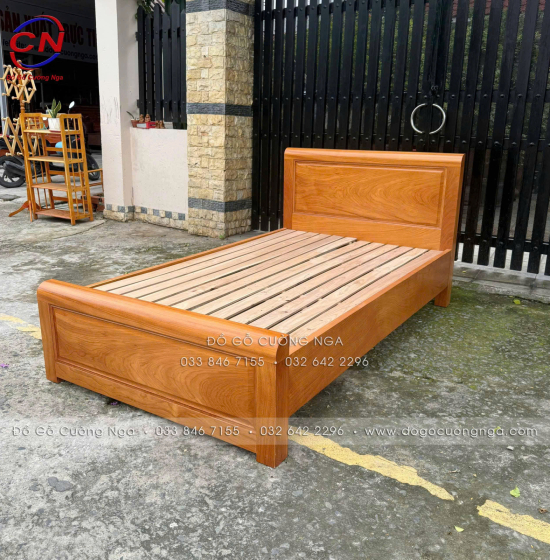 Giường Đơn Gỗ Gõ Đỏ 1m2 Mẫu Bắt Chỉ Đơn Giản Đẹp
