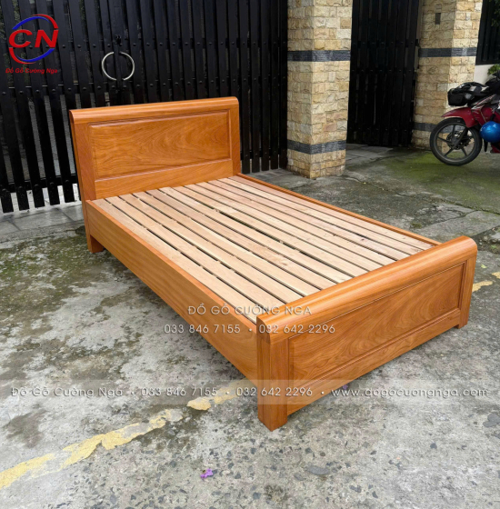 Giường Đơn Gỗ Gõ Đỏ 1m2 Mẫu Bắt Chỉ Đơn Giản Đẹp