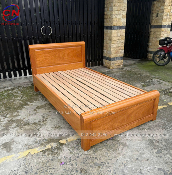 Giường Đơn Gỗ Gõ Đỏ 1m2 Mẫu Bắt Chỉ Đơn Giản Đẹp