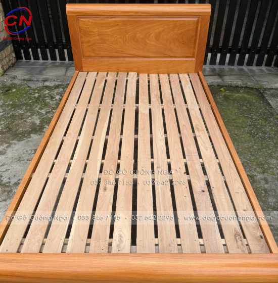Giường Đơn Gỗ Gõ Đỏ 1m2 Mẫu Bắt Chỉ Đơn Giản Đẹp