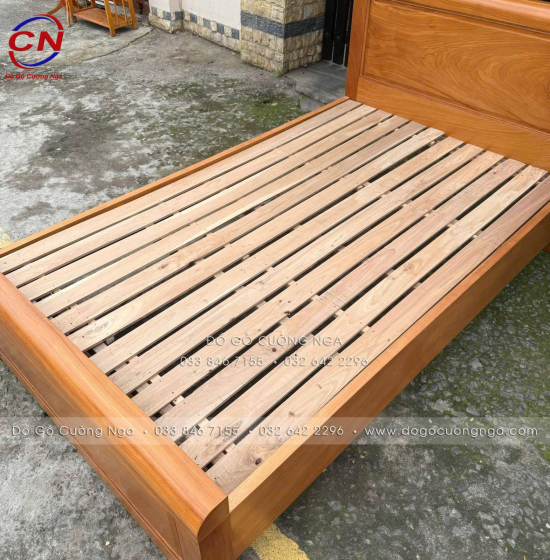 Giường Đơn Gỗ Gõ Đỏ 1m2 Mẫu Bắt Chỉ Đơn Giản Đẹp