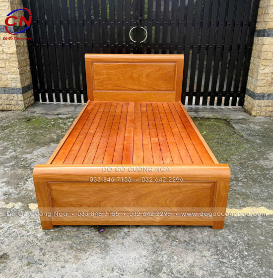 Giường Đơn Gỗ Gõ Đỏ 1m2 Mẫu Bắt Chỉ Đơn Giản Đẹp