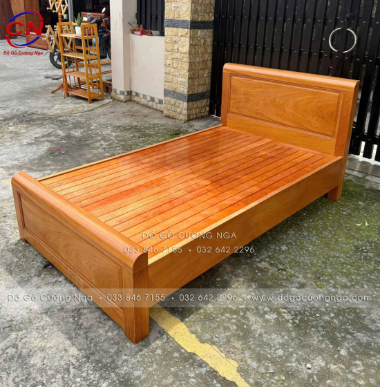 Giường Đơn Gỗ Gõ Đỏ 1m2 Mẫu Bắt Chỉ Đơn Giản Đẹp