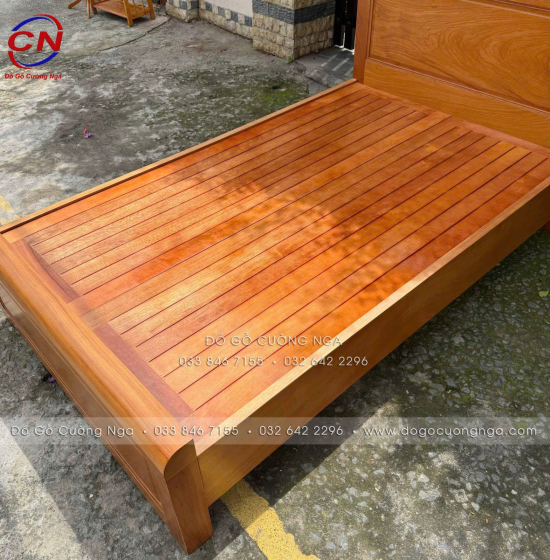 Giường Đơn Gỗ Gõ Đỏ 1m2 Mẫu Bắt Chỉ Đơn Giản Đẹp