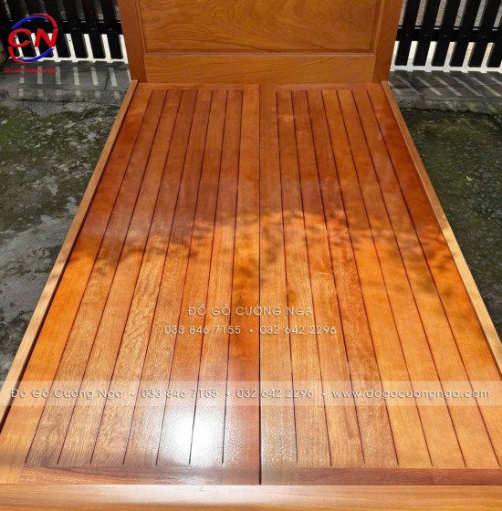 Giường Đơn Gỗ Gõ Đỏ 1m2 Mẫu Bắt Chỉ Đơn Giản Đẹp