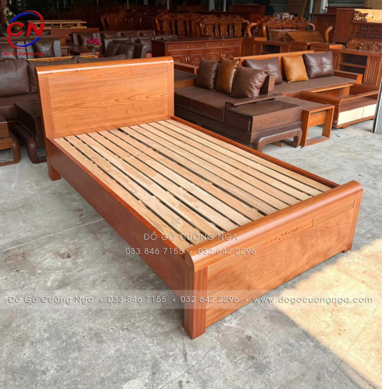 Giường ngủ gỗ xoan đào đơn 1m2 vạt nan – chắc chắn cho không gian nhỏ