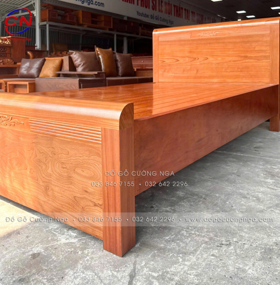 Giường Đơn Gỗ Xoan Đào 1m2 Phản Liền Thiết Kế Chỉ Hoa