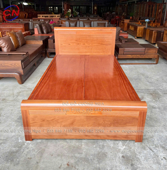 Giường Đơn Gỗ Xoan Đào 1m2 Phản Liền Thiết Kế Chỉ Hoa