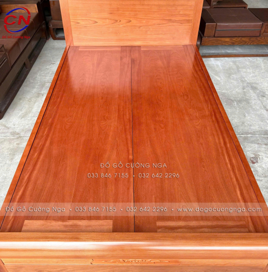 Giường Đơn Gỗ Xoan Đào 1m2 Phản Liền Thiết Kế Chỉ Hoa