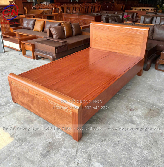 Giường Đơn Gỗ Xoan Đào 1m2 Phản Liền Thiết Kế Chỉ Hoa