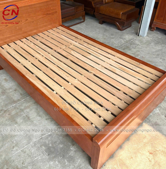 Giường ngủ gỗ xoan đào đơn 1m2 vạt nan – chắc chắn cho không gian nhỏ