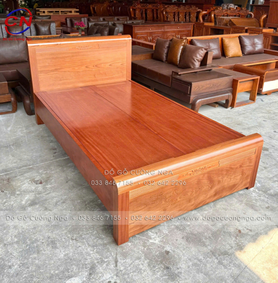 Giường Đơn Gỗ Xoan Đào 1m2 Phản Liền Thiết Kế Chỉ Hoa