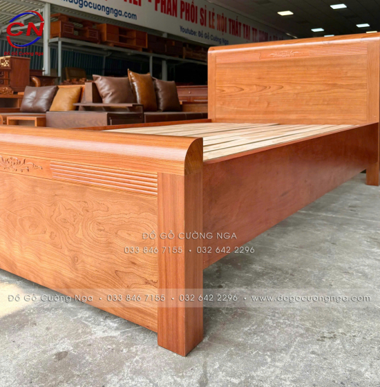 Giường ngủ gỗ xoan đào đơn 1m2 vạt nan – chắc chắn cho không gian nhỏ