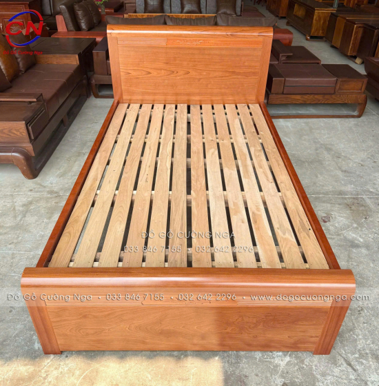 Giường ngủ gỗ xoan đào đơn 1m2 vạt nan – chắc chắn cho không gian nhỏ