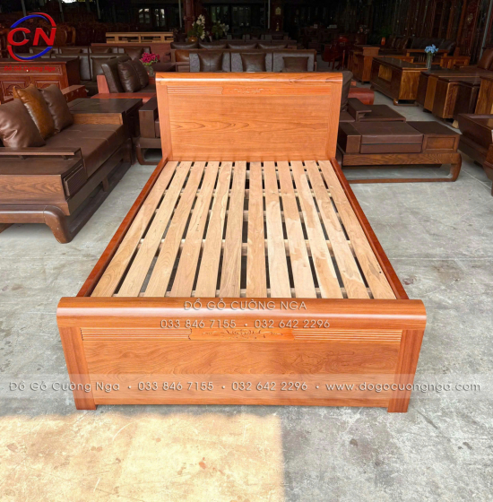 Giường ngủ gỗ xoan đào đơn 1m2 vạt nan – chắc chắn cho không gian nhỏ