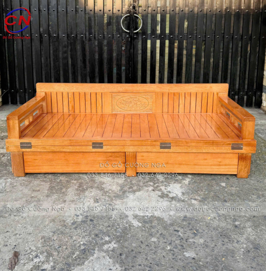 Giường Gấp Gỗ Sồi Kèm Bàn Đá & Đôn Gỗ Sồi Giá Tốt