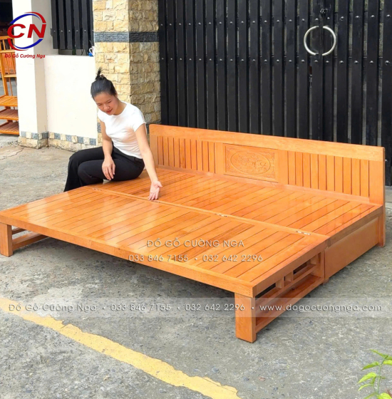 Giường Gấp Gỗ Sồi 2 Ngăn Kéo 1m6x2m - Màu Xoan Giá Rẻ 