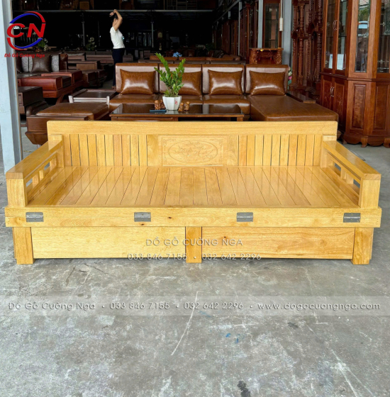 Giường gấp gỗ sồi 2 ngăn kéo 1m2x1m9 - màu tự nhiên 