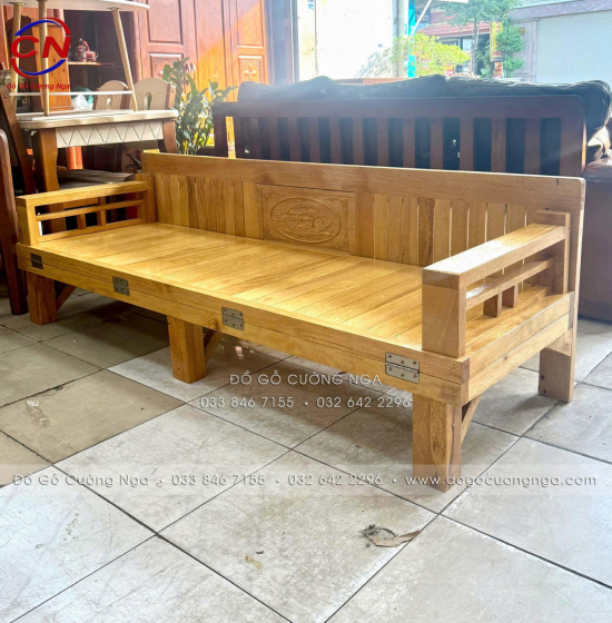 Ghế Giường Gấp Đa Năng Gỗ Sồi 1m4x1m9 Màu Tự Nhiên Giá Rẻ 