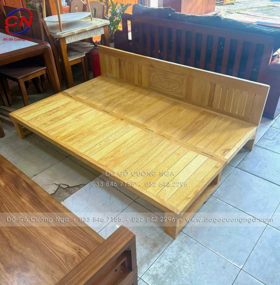 Ghế Giường Gấp Đa Năng Gỗ Sồi 1m4x1m9 Màu Tự Nhiên Giá Rẻ 