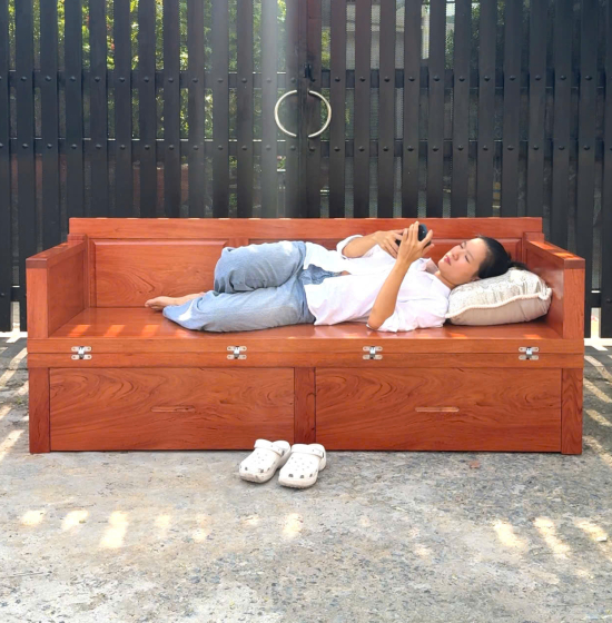 Giường Gấp Đa Năng Gỗ Hương Đá Chân Cao 2 Ngăn Kéo Tiện Lợi