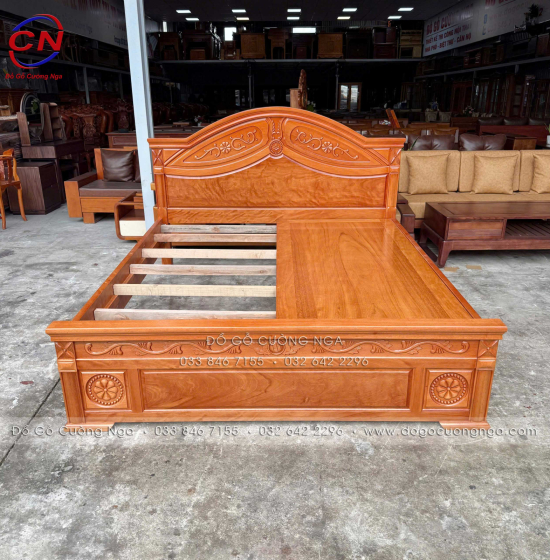 Giường Gỗ Đinh Hương Phản Liền Hoa Lá Tây Sang Kiểu Truyền Thống