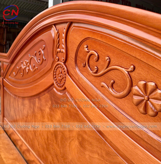 Giường gỗ đinh hương vạt phản - mẫu hoa lá tây 