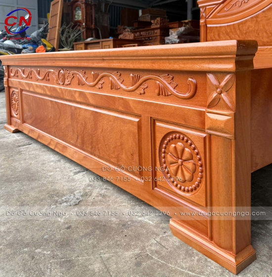 Giường Gỗ Đinh Hương Phản Liền Hoa Lá Tây Sang Kiểu Truyền Thống