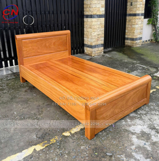 Giường Đơn Gỗ Gõ Đỏ 1m2 Mẫu Bắt Chỉ Đơn Giản Đẹp