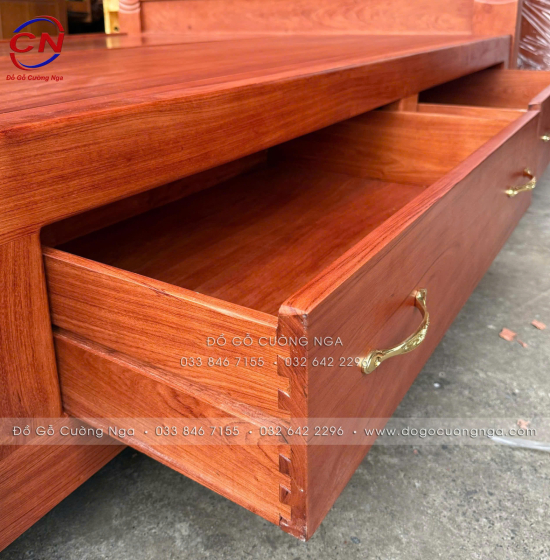 Giường Ngủ Gỗ Hương Đá Mẫu Trám 2 Ngăn Kéo Cao Cấp 