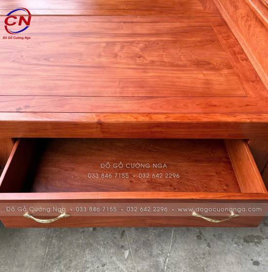 Giường Ngủ Gỗ Hương Đá Mẫu Trám 2 Ngăn Kéo Cao Cấp 