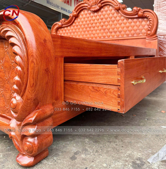Giường Ngủ Gỗ Hương Đá Mẫu Trám 2 Ngăn Kéo Cao Cấp 