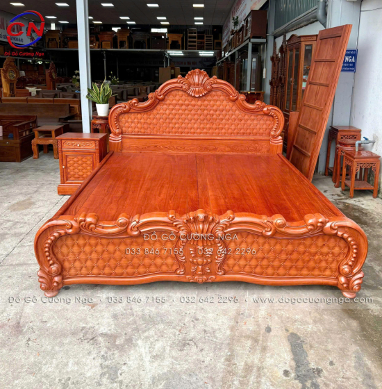 Giường Ngủ Gỗ Hương Đá Mẫu Trám 2 Ngăn Kéo Cao Cấp 