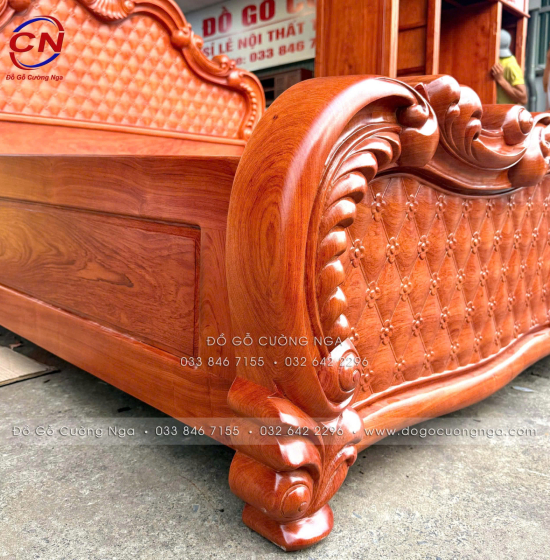 Giường Ngủ Gỗ Hương Đá Mẫu Trám 2 Ngăn Kéo Cao Cấp 