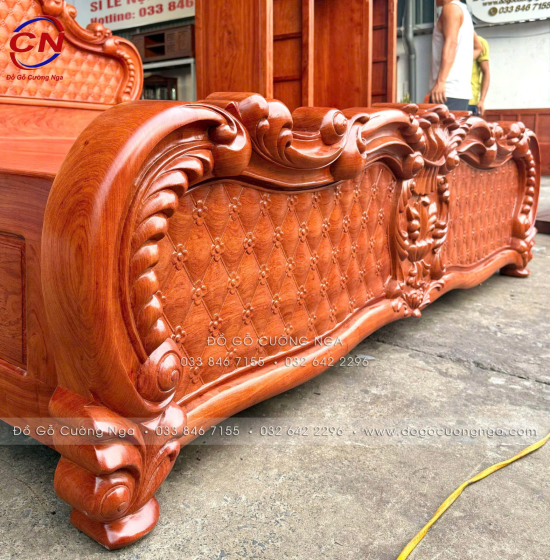 Giường Ngủ Gỗ Hương Đá Mẫu Trám 2 Ngăn Kéo Cao Cấp 