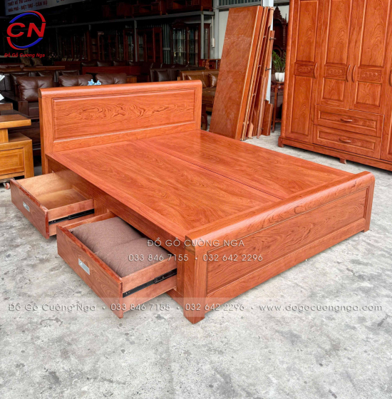 Combo Giường Tủ Gỗ Hương Đá Kèm Bàn Trang Điểm Sang Trọng