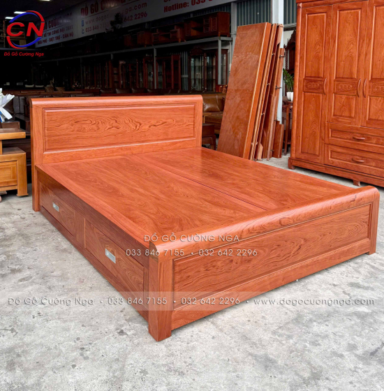 Combo Giường Tủ Gỗ Hương Đá Kèm Bàn Trang Điểm Sang Trọng