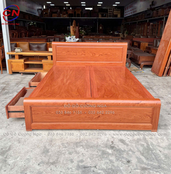 Combo Giường Tủ Gỗ Hương Đá Kèm Kệ Trang Trí Sang Trọng