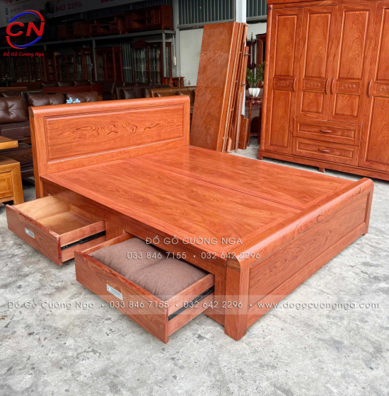 Bộ Phòng Ngủ Gỗ Hương Đá Kết Hợp Giường Ngăn Kéo Thiết Kế Hiện Đại
