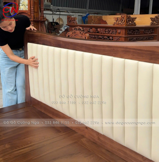 Giường Ngủ Gỗ Hương Xám Màu Óc Chó Kiểu Nhật Chân Thuyền Đầu Nệm 