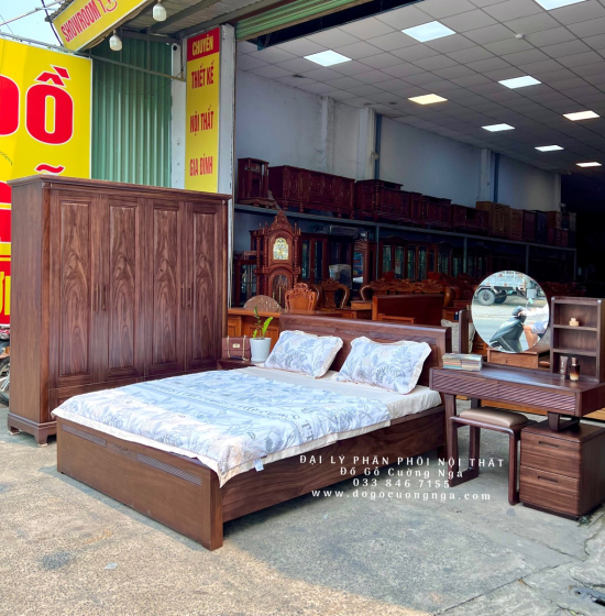 Giường Ngủ Gỗ Óc Chó Chỉ Hoa Phản Liền Cao Cấp