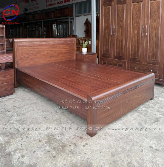 Giường Ngủ Gỗ Óc Chó Chỉ Hoa Phản Liền Cao Cấp