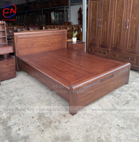 Giường Ngủ Gỗ Óc Chó Chỉ Hoa Phản Liền Cao Cấp