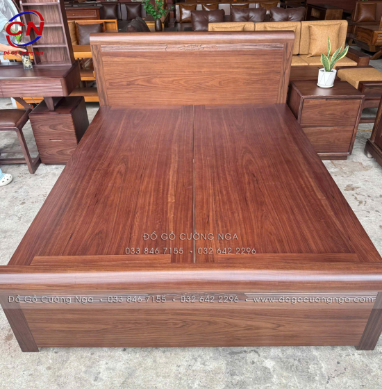 Giường Ngủ Gỗ Óc Chó Chỉ Hoa Phản Liền Cao Cấp