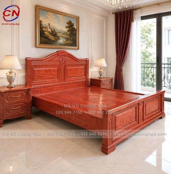 Giường Ngủ Gỗ Hương Đá Hiện Đại Kết Hợp Tân Cổ Điển – Sang Trọng