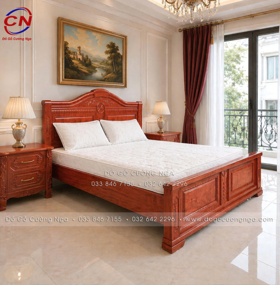 Giường Ngủ Gỗ Hương Đá Hiện Đại Kết Hợp Tân Cổ Điển – Sang Trọng