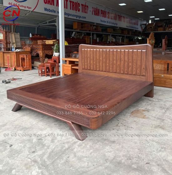 Giường Ngủ Gỗ Óc Chó Kiểu Nhật Chân Thuyền Sang Trọng 