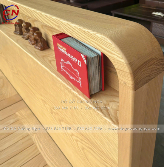 Giường Ngủ Gỗ Sồi Nga 2 Ngăn Kéo Màu Tự Nhiên Kèm Kệ Đầu Giường 