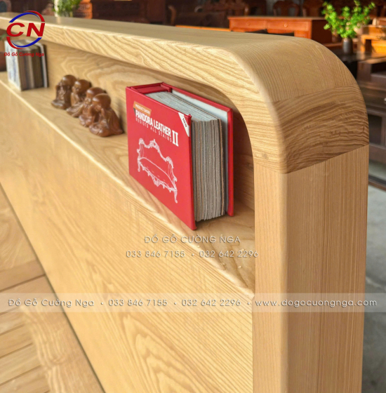 Giường Ngủ Gỗ Sồi Nga 2 Ngăn Kéo Màu Tự Nhiên Kèm Kệ Đầu Giường 