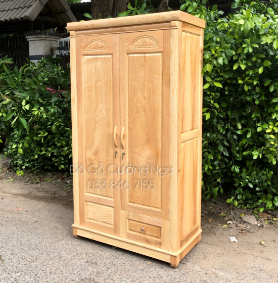 Tủ áo gỗ sồi 2 cánh - 1m2 mẫu hoa vòm đẹp